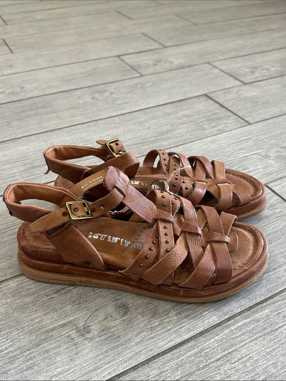 A.S.98 Satchel Brown Leather Studded Ankle Strap Sandals EU 41/US 9.5-10 New! - Picture 7 of 10